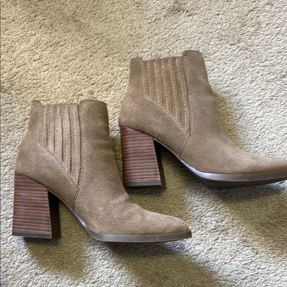 Marc Fisher Tan Ankle Booties with Chunky Heel